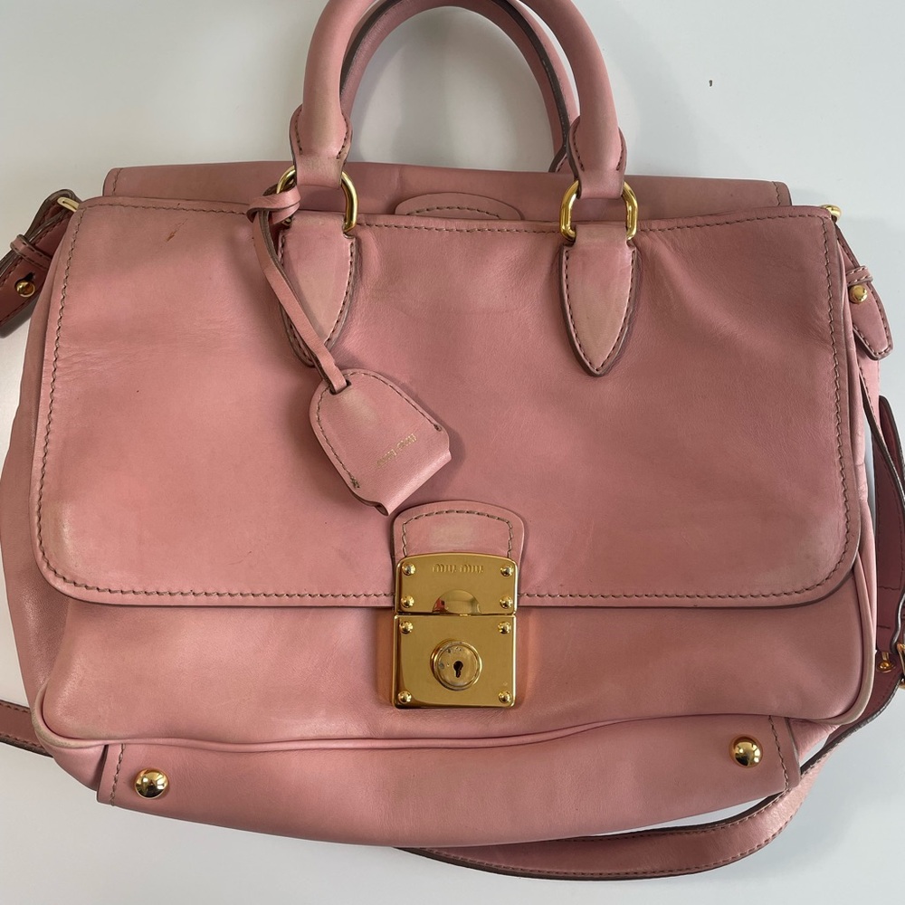 miu miu blush pink satchel bag | miu miu madras leather two way shoulder bag - Picture 7 of 14